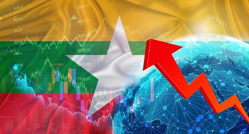 Global financial growth with Myanmar flag. Financial growth with Myanmar flag on economic