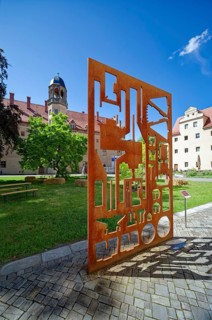 Installation swords on ploughshares by Michael Krenz and Stefan Nau, Lutherhof, Lutherhaus,
