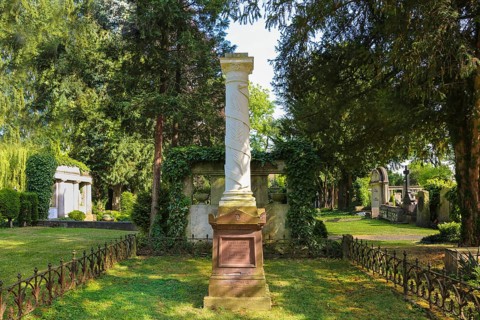 Unter den Linden cemetery, burial site, column, memorial stone for Karl Laiblin, councillor of