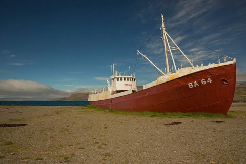 Ship wreck at the road 612 at Patreksfjördur, NW Iceland. The oldest steel ship in iceland. Built