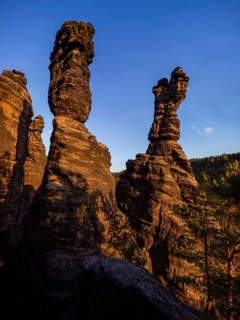 Rock towers of Hercules columns made of weathered sandstone in the Biela Valley,