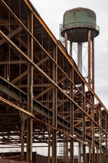 Detroit, Michigan - The framework of an old industrial building near the Detroit River, part of a