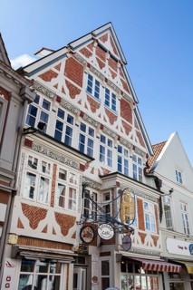 Timber-framed houses at the old Hanseatic harbour, Stade, Lower Saxony, Germany