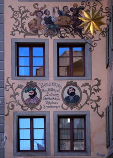 Window, façade, façade painting on the subject of the Peasants' War, mural, Gasthaus zum Sternen,