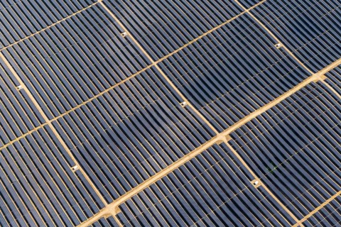 Solar park, aerial view, Mecklenburg-Western Pomerania, Germany