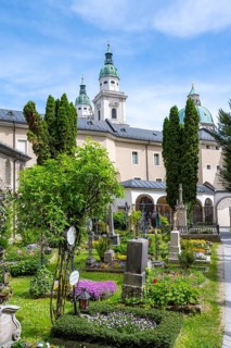 Graves at St. Peter's Cemetery with Cathedral, Old Town, Salzburg, Austria
