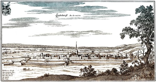 Panoramic view of Landsberg on Warthe, 17th century, Brandenburg, Germany, Europe, Historische