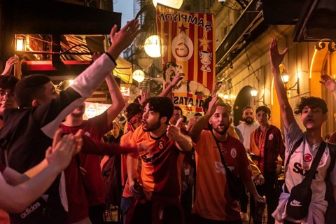 Istanbul, Turkey. October 24th 2023 Galatasaray football fans singing and chanting songs before the
