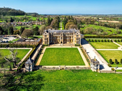 Montacute House and Garden from a drone, Montacute, Somerset, England, United Kingdom