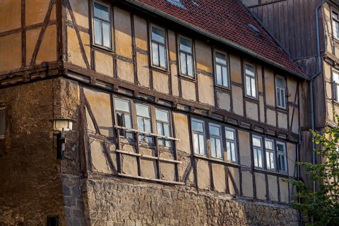 Old half-timbered house, dilapidated, in need of renovation, Blankenburg, Saxony-Anhalt, Germany