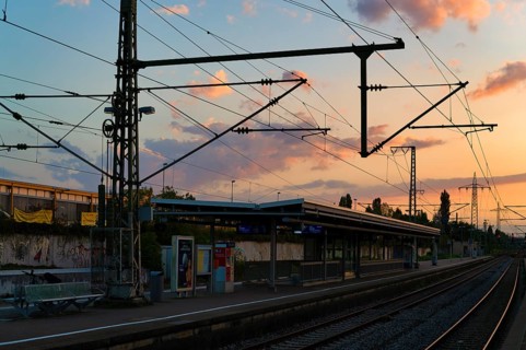 Tracks, platform, train station, evening atmosphere, Waiblingen, Baden-Württemberg, Germany