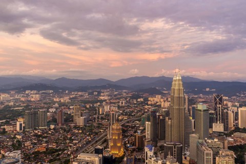 Purple sky and clouds over Kuala Lumpur, Malaysia