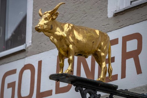 Golden ox figure, nose sign from Gasthaus Goldener Ochse, Markt 16, Altdorf, Middle Franconia,