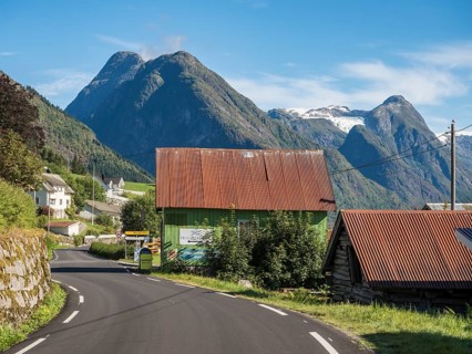 Shop for used books in norwegian book town Fjaerland at the Sognefjord, Norway