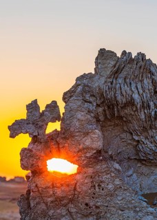 Striking rock formation in the Huqf stone desert at sunrise, Arabian Peninsula, Sultanate of Oman