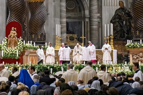 Saint Father Pope Pontifex Maximus prays in St. Peter Basilica San Pietro Basilica of St. Peter