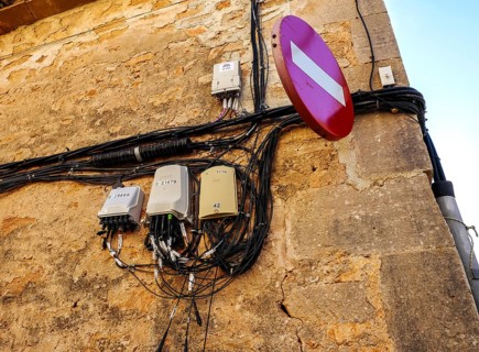 Traffic sign in the old town of Santanyi, Majorca, Balearic Islands, Spain