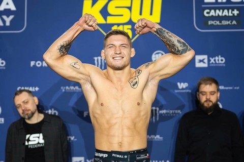 LUBIN, POLAND - FEBRUARY 20, 2026 - MMA Official Weigh-in Ceremony before XTB KSW 115. Dawid