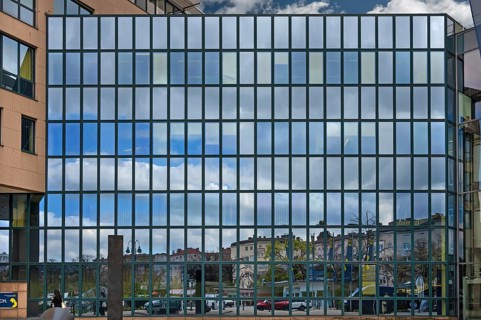 Reflective glass façade of a department store, Linz, Austria