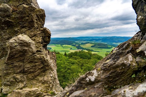 The Bruchhauser Steine, in the Hochsauerland district, rock formations with four main rocks, on the