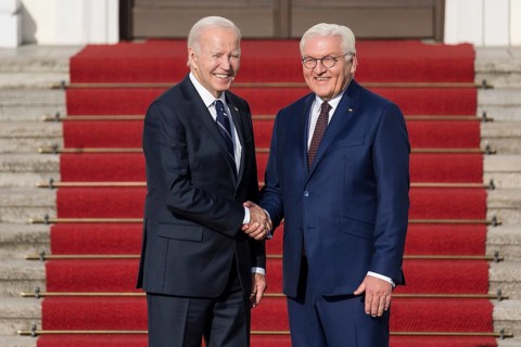 Joe Biden (46th President of the United States) is received by Frank-Walter Steinmeier (President