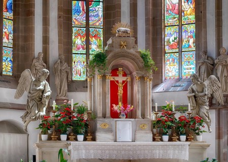 Interior view, choir, high altar, parish church, parish church of St Nicholas, Merano, Merano,