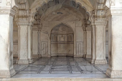 Interior in marble of the Agra Fort, Red Fort in Agra, Uttar Pradesh, India