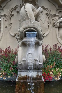 Gargoyle, detail of the four-tube fountain, Würzburg, Lower Franconia, Bavaria, Germany