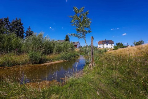 Recklinghausen, North Rhine-Westphalia, Germany, renaturalised Hellbach, renaturalised watercourse,