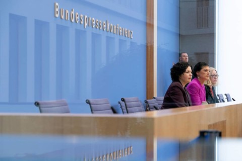 Amira Mohamed Ali (BSW party chairwoman), Dr Sahra Wagenknecht (BSW top candidate) at the BSW press