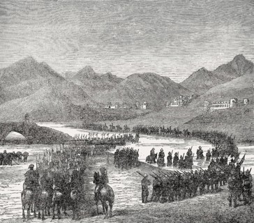 General Ross's division crossing the Logar River, marching to meet General Stewart's division,