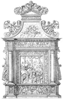 Historical architectural illustration from the 19th Century, 1882, house altar in Renaissance