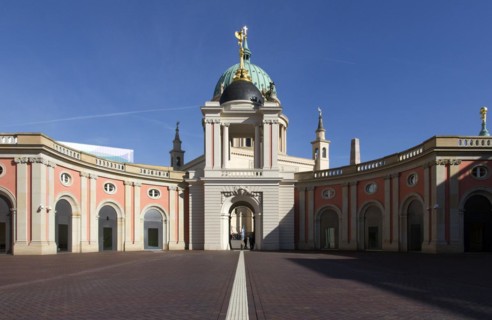 Fortuna portal with the Nikolaikirche church behind it in Potsdam, 22/09/2016