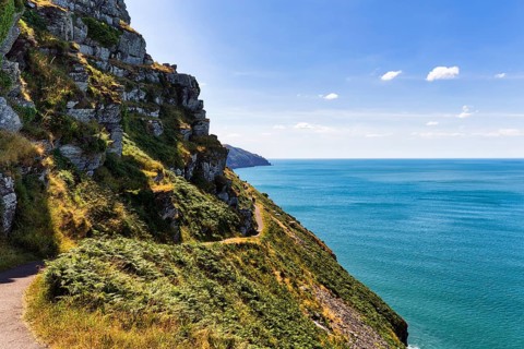 South West Coast Path, coastal path, Valley of the Rocks, rocky coast in Exmoor National Park,