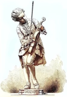 Statue of the young Wolfgang Amadeus Mozart, based on a work by M. Barrias. The illustration shows