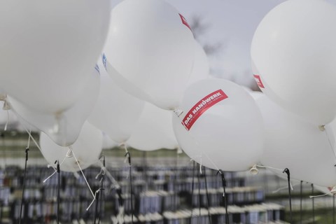 Balloons from the German Confederation of Skilled Crafts, taken as part of a protest action in