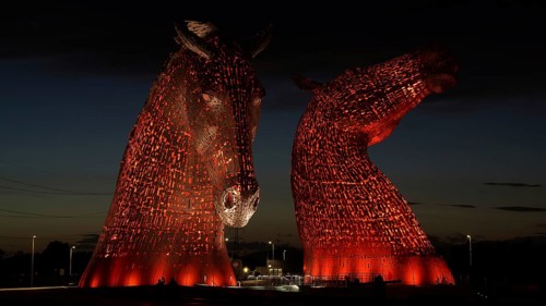 Europe, Scotland, England, The Kelpies, illuminated horse figures, Falkirk