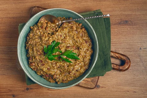 Lobio, a traditional Georgian dish, boiled beans, homemade, no people