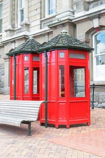 Red phone boxes. Dunedin, Otago, South Island, New Zealand