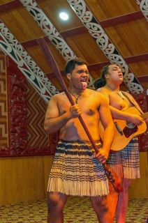 Maori welcome dance performance, Te Puia, Rotorua, Bay of Plenty, North Island, New Zealand