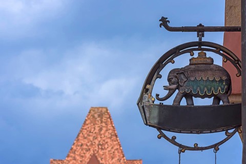 Nose sign of the Haus zum Elefanten, former pharmacy from 1629-1980, Regensburg, Upper Palatinate,