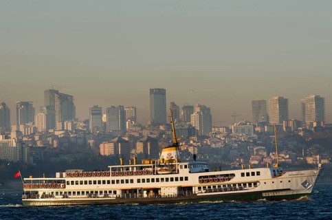 Bosporus strait, Istanbul, Turkey. March 31st 2014. Maritime shipping along the Bosporus strait