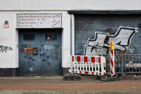 Krefeld, North Rhine-Westphalia, Germany - Vacant derelict building with graffiti