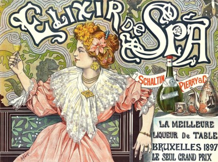Advertising poster, beverage advertisement, poster for Elixir de Spa, a Belgian herbal liqueur