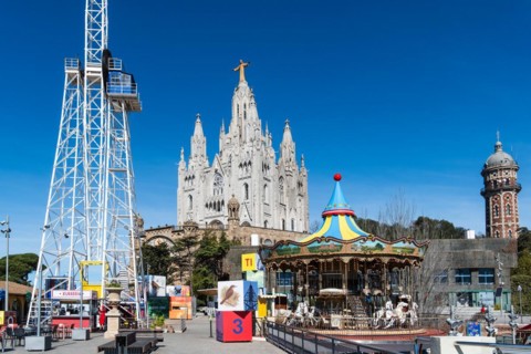 Parc d'atraccions Tibidabo amusement park in Barcelona, Spain