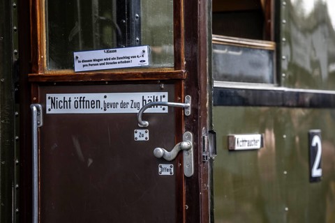 Signs on the museum train, 1st class, door bolt, Bochum railway museum, museum days weekend, with