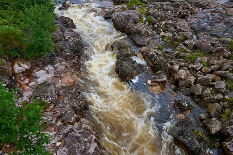 Wild rapids over rocks in a rocky natural area, River Orchy, Bridge of Orchy, United Kingdom, Great