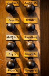 Combination pistons of a pipe organ, Organ Museum Borgentreich, Höxter district, North