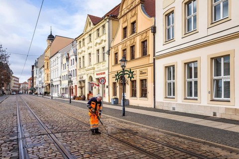 Renovated houses on the old market in the old town, Cottbus, Brandenburg, Germany