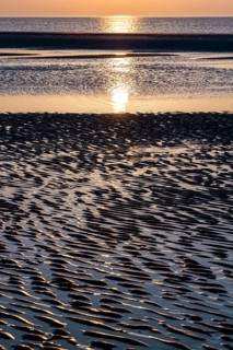 Beach at low tide at dusk, Norddorf, Amrum, Schleswig-Holstein, Germany